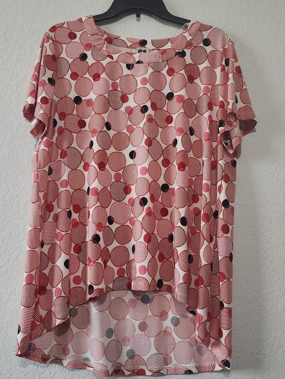 Anne Klein Women's XL Pink/Red Polka Dot Short Sleeve Round Neck Tunic Blouse
